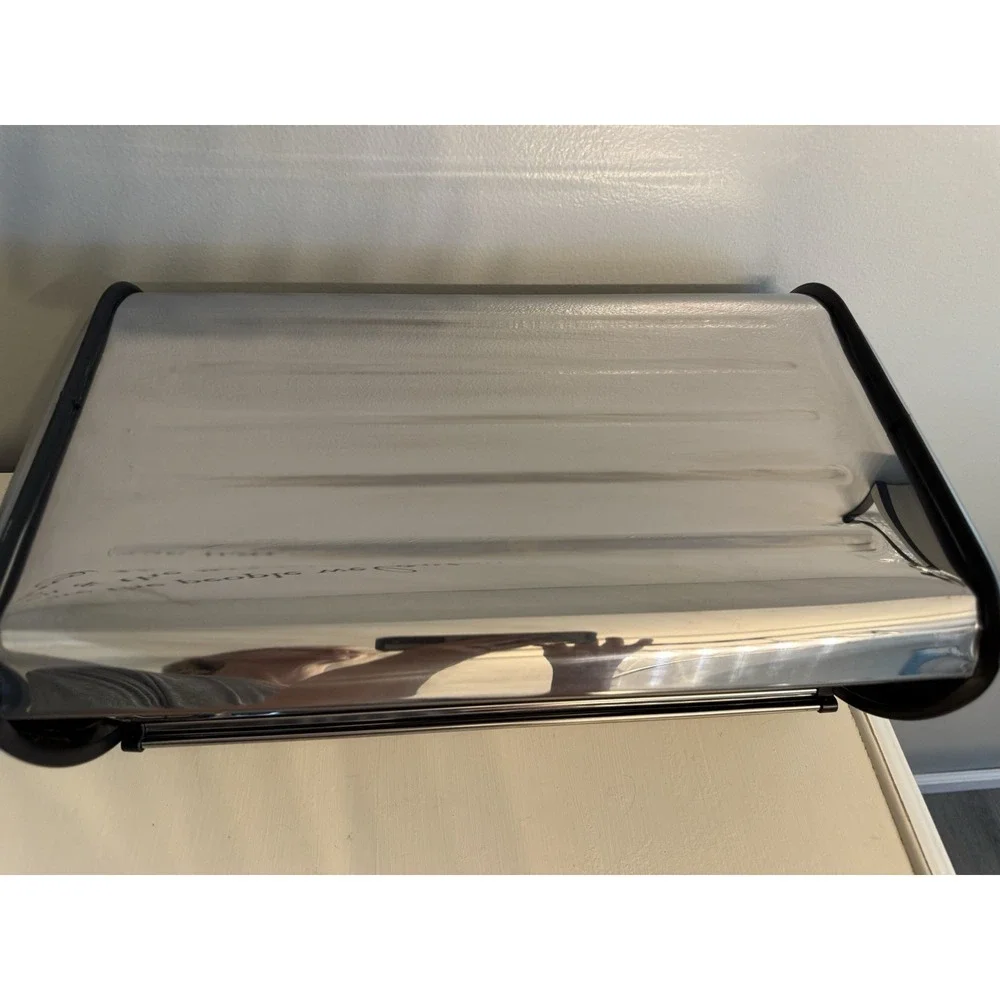 Vintage Retro Mod Stainless Steel Chrome Metal Roll Top Rounded Dome Bread‎ Box
